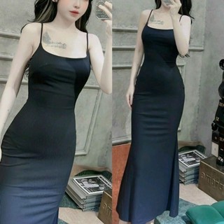 đầm gân ôm body đuôi cá khoe lưng ko mút vải gân cotton
