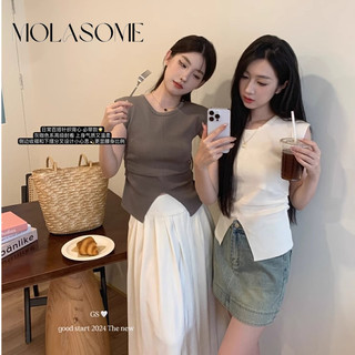 MOLASOME Nữ Áo thun ngắn tay cổ tròn màu trơn thời trang mới