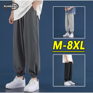 M-8xl cơ bản trơn ice silk crop quần nam plus size sweatpants quần rời màu đen jogger quần