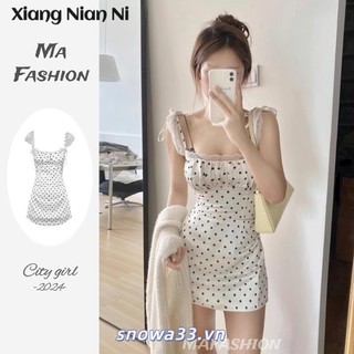 Xiang Nian Ni Pure Desire Tình Yêu Đầu Tiên Chấm Bi Dây Đeo Đầm Nhỏ Cao Cấp Cảm Giác Trượt Đầm Ren Khâu Đầm