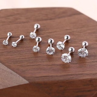  Nhật Bản và Hàn Quốc Siêu Flash Mới Vít Khóa Bông Tai Zircon Ánh Sáng Thời Trang Sang Trọng Bộ Thiết Kế Sense s925 Xoắn Ốc Xương Tai Học Sinh Bông Tai Đa Năng 