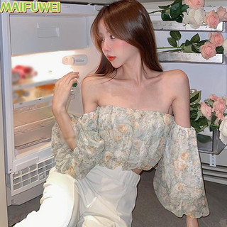 Maifuweichiffon croptop tay áo đeo vai buổi tối có túi in hình quần áo nữ thời trang