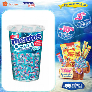 Kẹo gum nhai Mentos Ocean có nhân Hương Bạc hà Thảo dược gấp đôi sự the mát (Ly 74 viên)