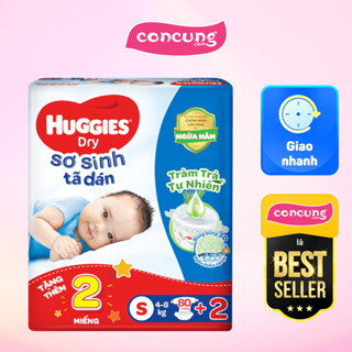 Tã dán sơ sinh Huggies Dry (S, 4-8kg, 80 miếng) + 2 miếng