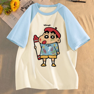 [Polyester] Áo thun ngắn tay mùa hè hoạt hình Crayon Shin-chan dành cho nữ Áo thun nữ dáng rộng và đa năng