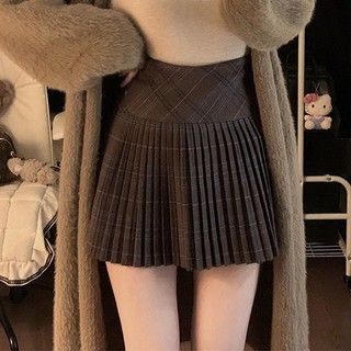 Jiashuchen Thiết Kế Thời Trang Giảm Tuổi Váy Chữ a Cao Hình Quả Lê Phong Cách Phương Tây Kẻ Sọc Đỏ Len Xếp Ly Váy Váy