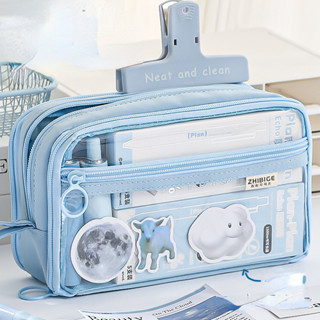  Túi đựng văn phòng phẩm màu đen trong suốt dung tích lớn dành cho sinh viên túi giảm đau gió hộp đựng bút chì 