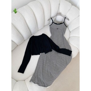 Set Đầm Hai Dây Maxi Kèm Áo Khoác Nhẹ Bên Ngoài , set 2 món đầm sọc phối áo khoác ngoài xinh capnhatxuhuong