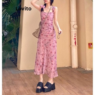 Đầm Lovito xếp nếp họa tiết hoa nhí phong cách lãng mạn dành cho nữ LNE53356