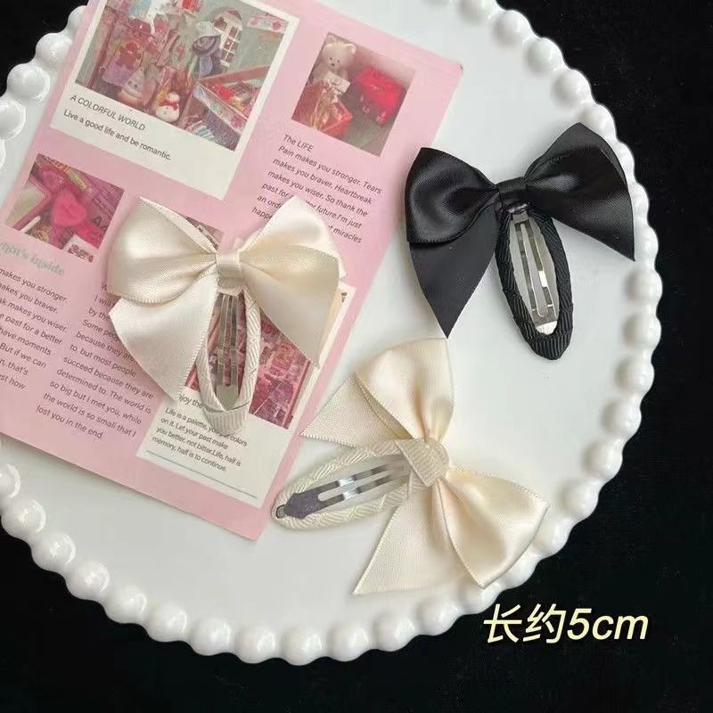 5 Kẹp tóc nơ satin màu trơn