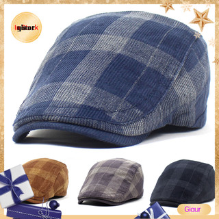 Giaurz newsboy mũ retro kẻ sọc dày mềm thoáng khí giữ ấm thoải mái thu đông nam mũ nồi mũ phẳng cho săn bắn
