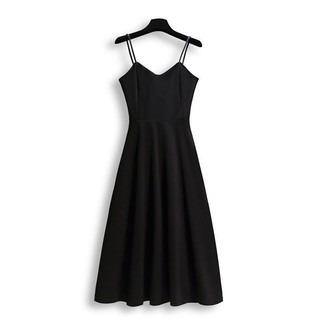 Đầm treo cổ chữ V Mùa hè mới Phong cách Pháp Giảm béo Váy treo chữ A phong cách dài