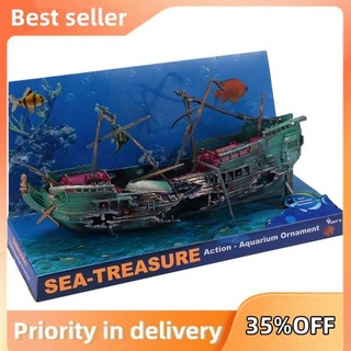 Bể Cá Lớn Trang Trí Thuyền Plactic Bể Cá Tàu Không Khí Chia Shipwreck Cá Trang Trí C