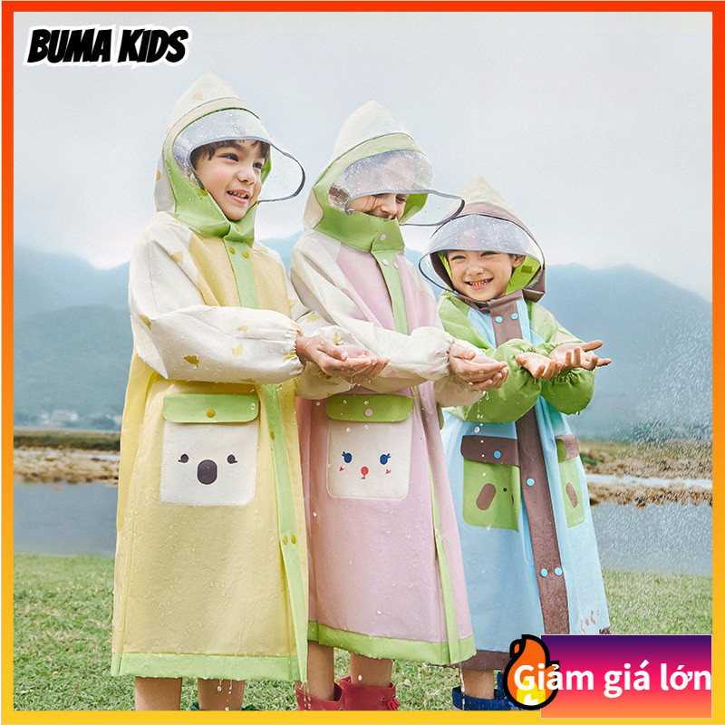 BUMA KIDS🔥Áo mưa trẻ em dễ thương có thể ngăn túi xách khỏi mưa