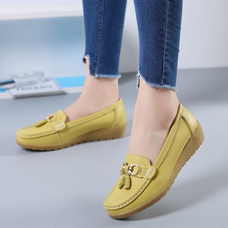 JI9 Giày lười thời trang nữ Hàng có sẵn Giày Moccasin đế bệt dành cho nữ Giày thời trang nữ