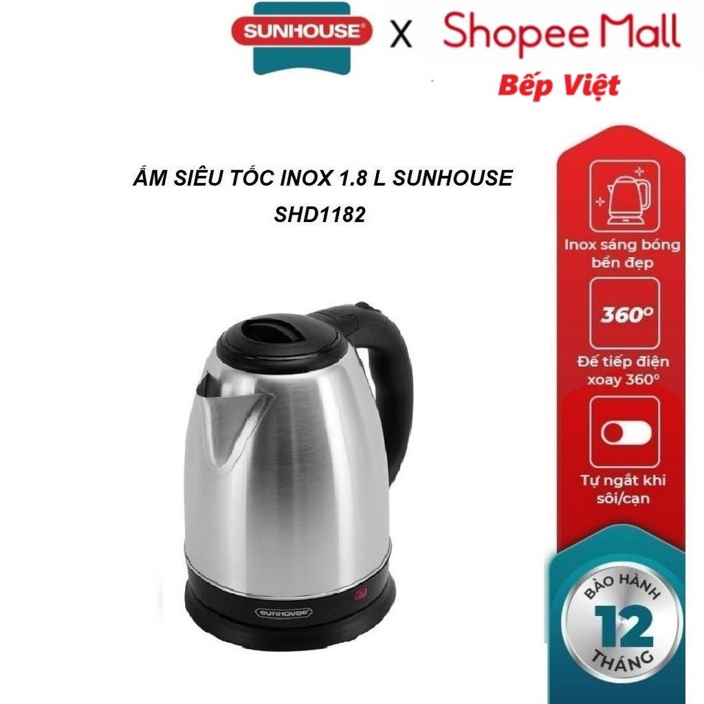 Ấm siêu tốc inox SUNHOUSE SHD1182