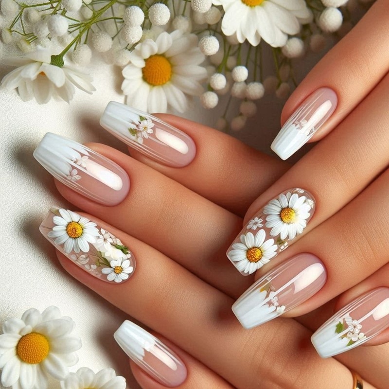 SJM Press on Nail Almond Móng Tay Giả Hoa Acrylic Nail Fall Press on Nail