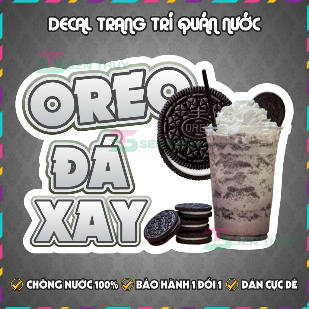 Decal OREO ĐÁ XAY - Decal Dán Tường Trang Trí Quán Ăn, Trà Sữa, Cà Phê.