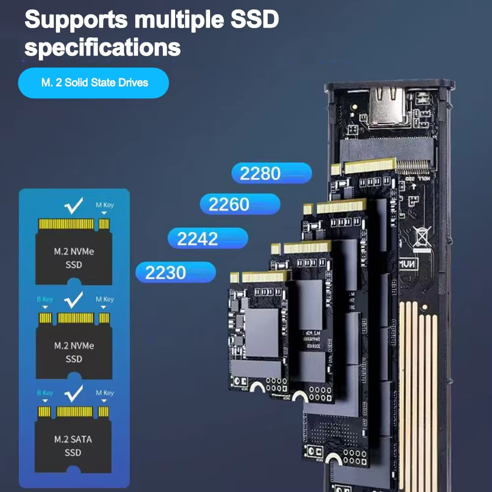 Ốp lưng SSD M2 NVME SATA Giao thức kép M.2 sang USB Type C Bộ chuyển đổi vỏ SSD NVME SATA SSD Disk Box Hỗ trợ phím M và phím B & M | BigBuy360 - bigbuy360.vn