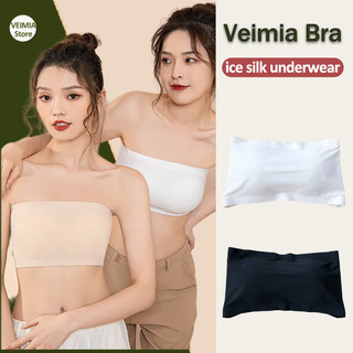 VEIMIA Áo ngực quấn ngắn bằng lụa băng cho bé gái có miếng lót áo ngực, đồ lót đáy không đánh dấu