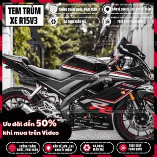 Tem trùm dán xe r15v3 màu đen đỏ | mẫu r15h003 | decal dán xe r15v3 chống nước, chống phai màu