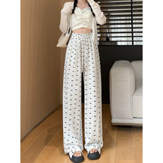 Quần Ống Rộng Nữ dáng xuông vải tăm thái hoạ tiết in nơ siêu xinh, lưng chun, 96-100cm. ND03.