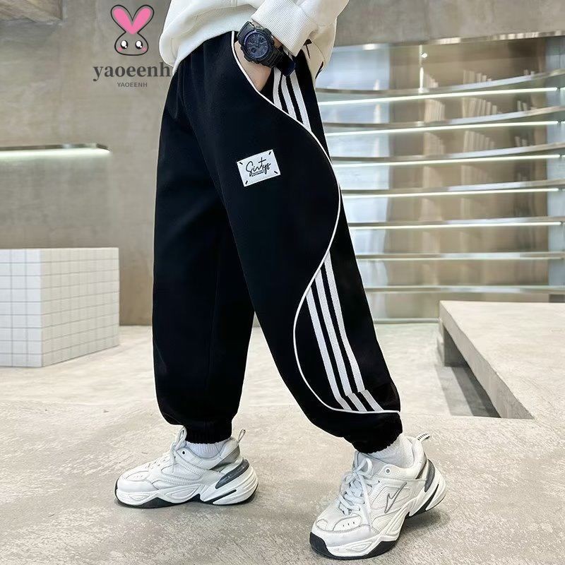 【YAOEENH】120-170cm Xuân Thu Phong Cách Bé Trai Bé Gái Thời Trang Sọc Mồ Hôi Giữa Lớn Trẻ Em Quần Legging Co Giãn Quần Thể Thao Thường Ngày Hàng Có Sẵn Vận Chuyển Nhanh