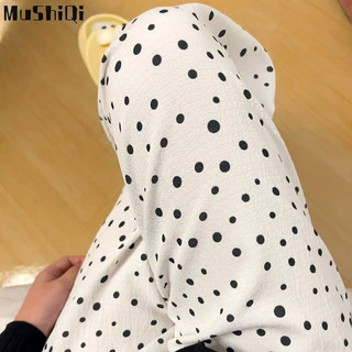 Quần nữ MUSHIQI họa tiết chấm bi mới quần ống rộng thẳng