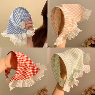 Băng đô khăn trùm pháp nhẹ nhàng phong cách ren khăn trùm đầu cô gái phong cách mục vụ băng đô cao cấp bên biển khăn lụa ảnh xuân hè