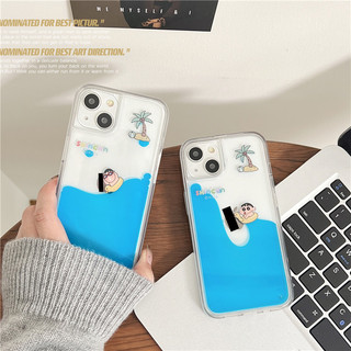 Hoạt Hình Mùa Hè Ngộ nghĩnh Dễ Thương Lướt Sóng Crayon Shin-chan & Ah Dai Vỏ Trong Suốt Cho IPhone15ProMax Vỏ Điện Thoại 14ProMax Vỏ I12 ProMAX Vỏ Cứng IP15 / 13Pro Vỏ Chống Rơi Ốp Lưng Iphone