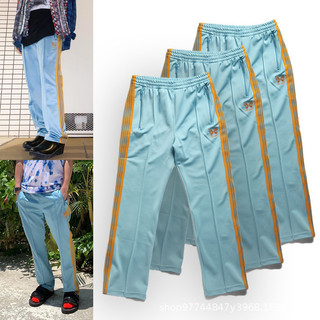 HK7G Needles Butterfly Embroidery Stripe Braid Casual Pants Men's Joint Name Limited Loose Sports Straight Trousers Women