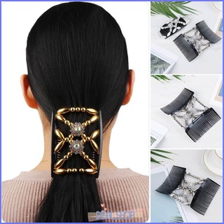 Okdeals diy đôi lược tạo kiểu dụng cụ đính hạt tóc ma thuật lược tóc bun maker co giãn kẹp tóc / nhiều màu