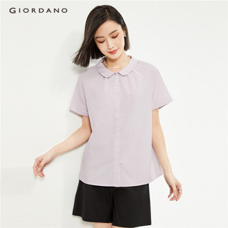 GIORDANO Nữ Áo Sơ Mi Nửa Túi Búp Bê Cổ Ngọt Áo Kiểu Nữ Tay Ngắn Nhẹ Đơn Giản Thời Trang Áo Sơ Mi 13344210