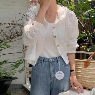 Áo ngực đơn dài tay mỏng sọc dáng rộng vừa vặn chống nắng Cardigan Áo sơ mi có mũ trùm đầu ngắn