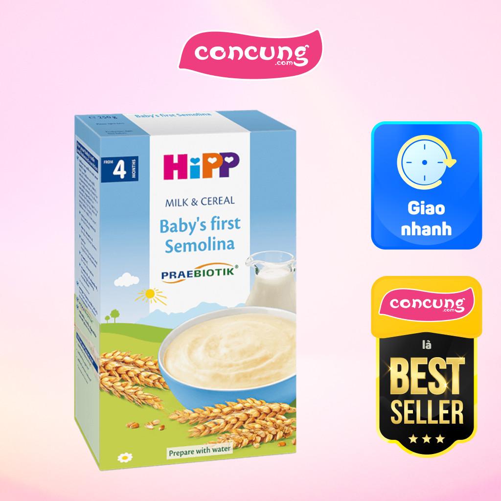 Bột ngũ cốc chứa sữa Ăn dặm khởi đầu Semolina HiPP Organic cho bé từ 6-36 tháng tuổi