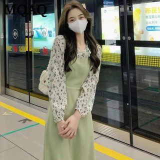 Mqaq Thu Đông Mới Mảnh Hoa Giả Hai Váy Dài Nhẹ Nhàng Với Thiết Kế Pháp Cảm Giác, Kết Hợp Nhỏ Và Độc Đáo, Đầm Cổ Tích Đa Năng