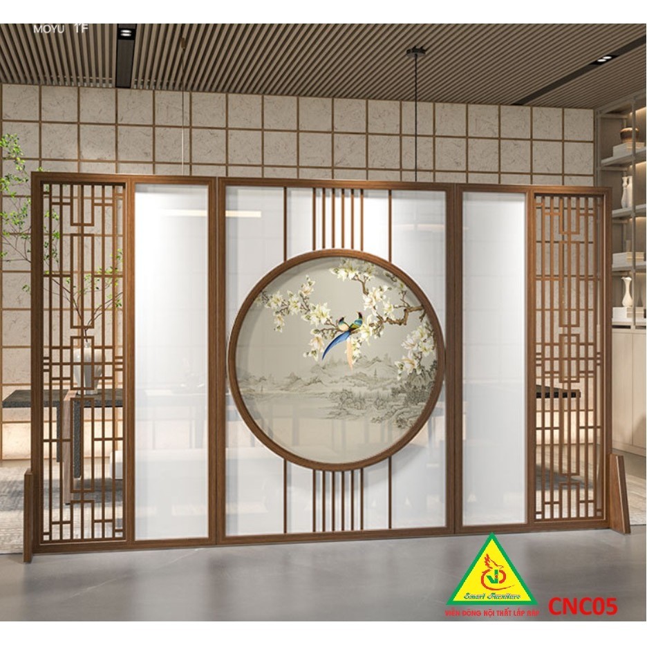 Bình phong gỗ khung tranh cắt CNC cho phòng khách, nhà bếp, nhà hàng, spa CNC05 - Nội thất lắp ráp