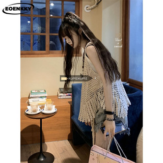 Eoenkkyhuang YOYO Áo Len Dệt Kim Không Tay Phong Cách Retro Thời Trang Nữ Hàn Quốc