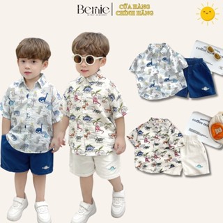 Set bộ quần áo sơ mi họa tiết khủng long cho bé trai 1 đến 7 tuổi phong cách hàn quốc BERNIE 0324B05