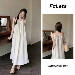 Váy 2 dây trễ vai đi biển Đầm hai dây dài bigsize nữ Trắng Đầm Sling Mùa Hè Rời Dài