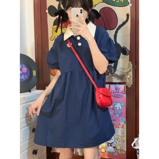 Váy Dễ Thương Phong Cách Mới Gấu Bong Bóng Sinh Viên Phong Cách Nhật Bản Thêu Preppy Nữ Tay Ngắn Mùa Hè Rời Đầm Búp Bê W3