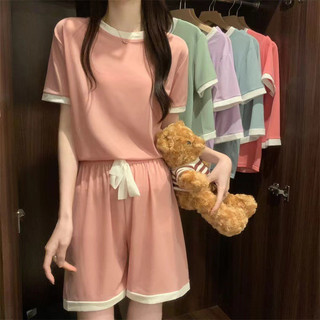 Bộ đồ ngủ bằng lụa băng dành cho nữ Quần Short ngắn tay Đồ ngủ hai mảnh