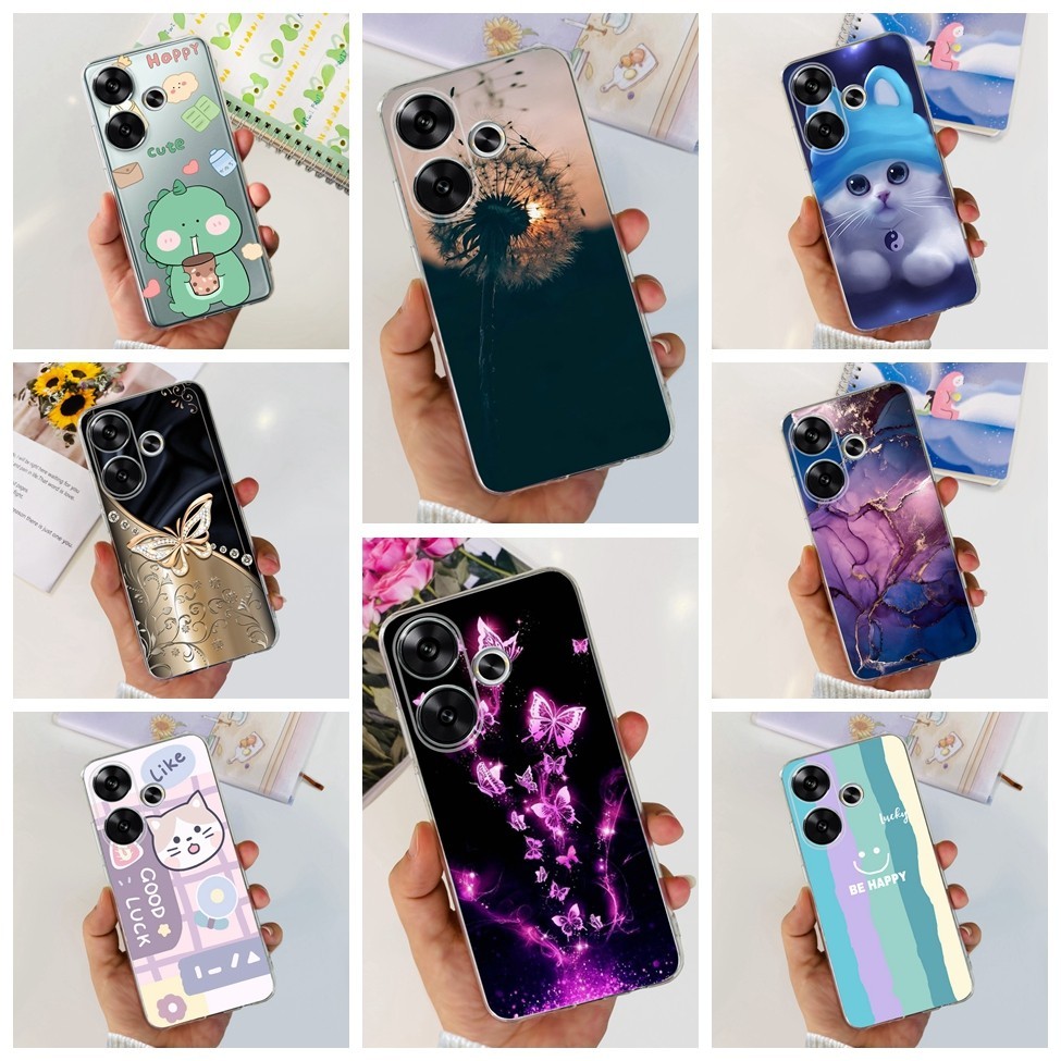 Redmi Turbo3 Cover Trong Suốt Mềm TPU Ốp Lưng Xiaomi Redmi Turbo 3 Thời Trang Thoáng Mát Hoa Mèo Dễ 