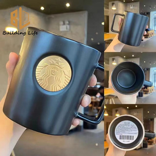 Cốc starbucks cổ điển vàng đen đồng cói cốc cà phê cốc gốm văn phòng đơn giản để bàn cốc nước 414ml
