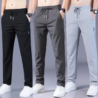 M-5xl Quần dài thể thao nam ống suông Quần lao động nam Quần thun dài Mùa Hè Băng Lụa Thời Trang Hàn Quốc Slim Fit Thẳng-Leg Màu Trơn Quần Dài Rời Thường Ngày Cơ Bản Quần trơn Phù Hợp Với Áo Đen\ Xám