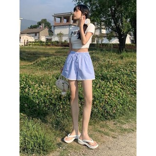 Quần short nữ cạp cao dây rút sọc cổ điển SUXI 240616