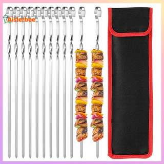 Aislerbee 6 / 10 / 20 Cái xiên BBQ xiên nướng có túi vải Dễ dàng làm sạch Que Kebab bằng thép không gỉ cho thịt Veggies Marshmallows Trái cây Phụ kiện thịt nướng chống rỉ sét