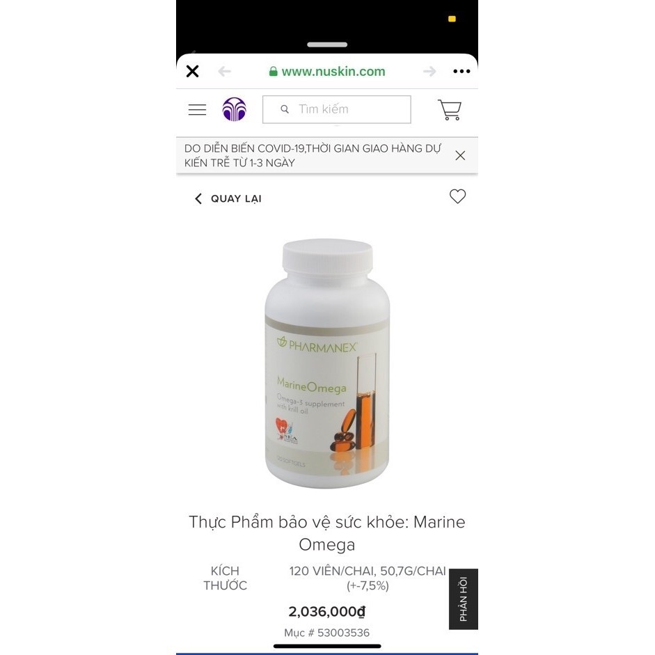 TPSK Marine Omega3 Nuskin - 120 viên Date Mới Nhất (update date trong thông tin sản phẩm)