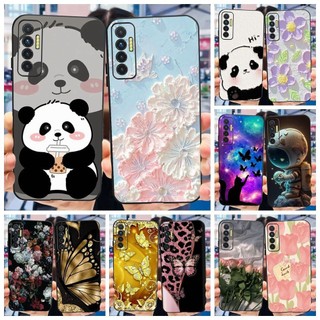 Tecno Camon 17P 17 Vỏ sơn hoa gấu trúc dễ thương Camon17 Camon17P CG7 CG7n CG6 CG6j Ốp điện thoại silicon mềm màu đen