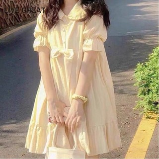 Live GREA Áo sơ mi nữ váy công chúa dễ thương phong cách Hàn Quốc nơ dáng rộng